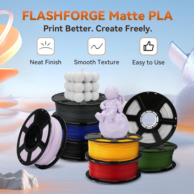 FLASHFORGE PLA Filament 1.75mm +/- 0.02mm, Matte Grey 3D Printer Filament 1kg (2.2lbs) Spool, Excellent Printing Performance, Easy to Use for Most FDM 3D Printers - Image 2